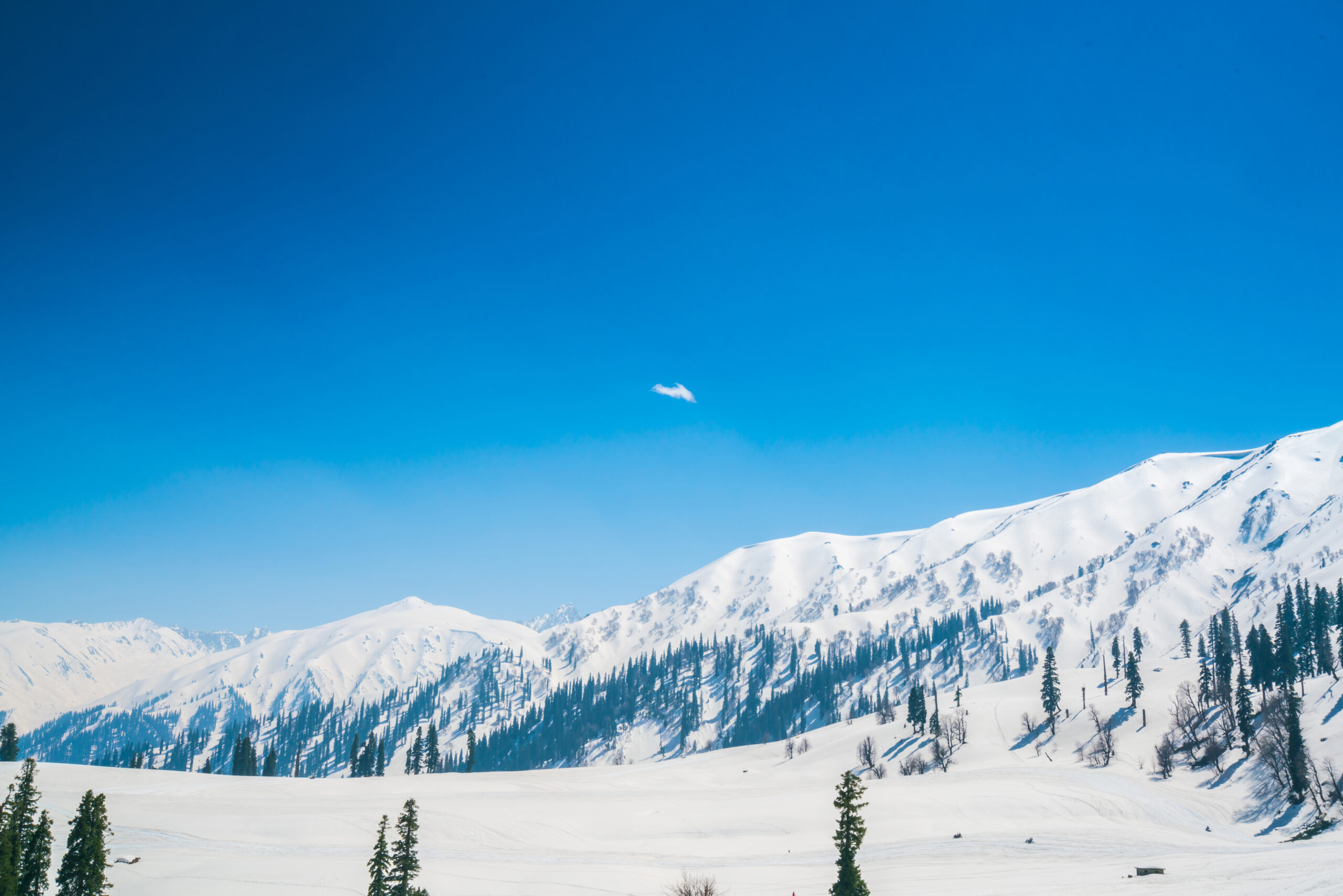 Beautiful  River and snow covered mountains landscape Kashmir state, India